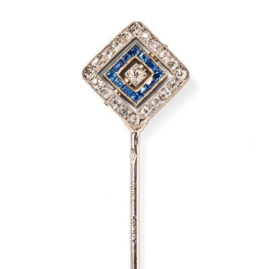 Cartier Art Deco Platinum & 18KT Yellow Gold Sapphire & Diamond Stickpin front