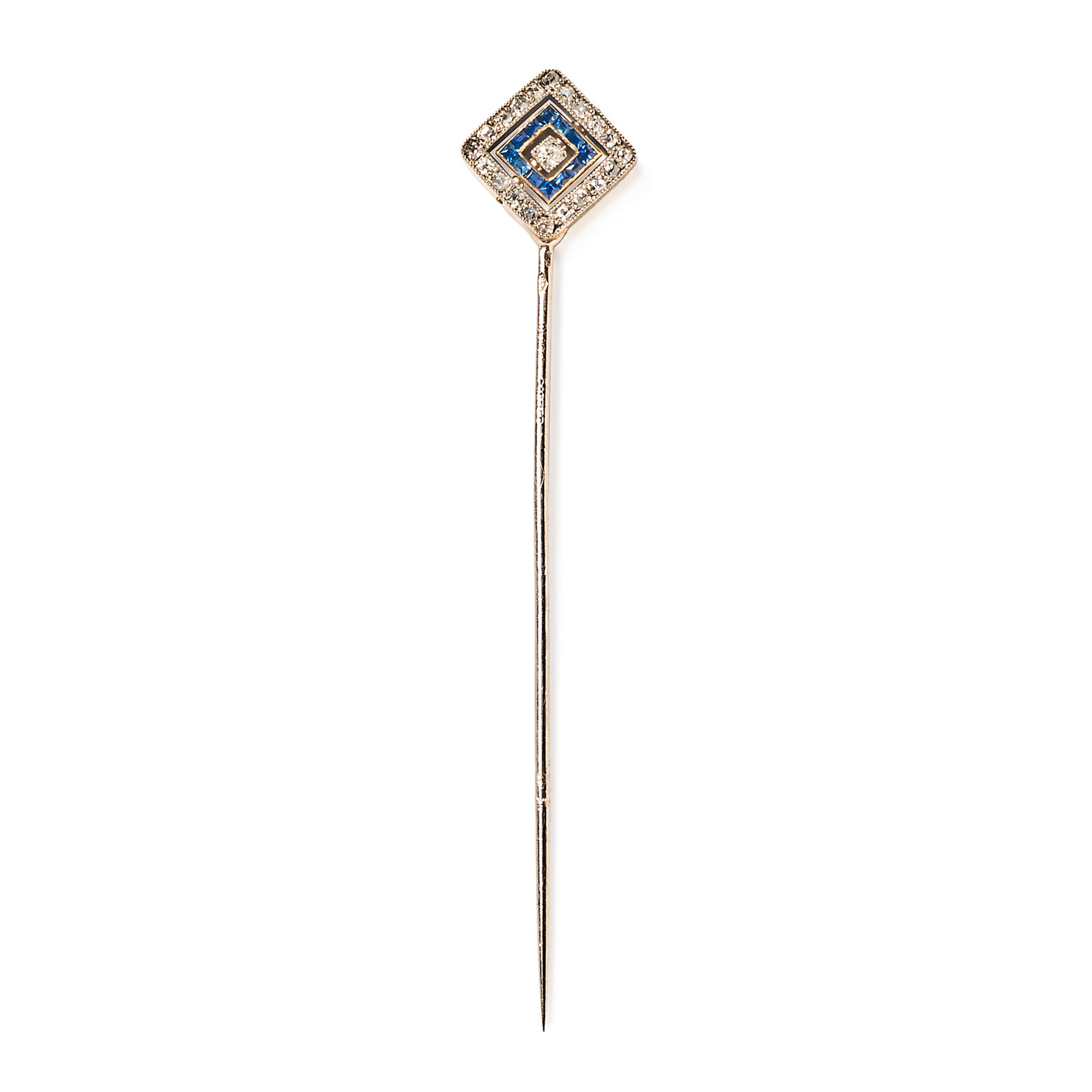Cartier Art Deco Platinum & 18KT Yellow Gold Sapphire & Diamond Stickpin front