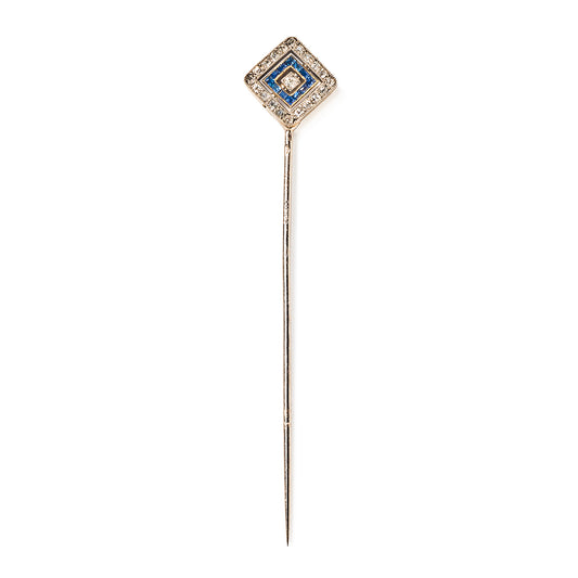 Cartier Art Deco Platinum & 18KT Yellow Gold Sapphire & Diamond Stickpin front