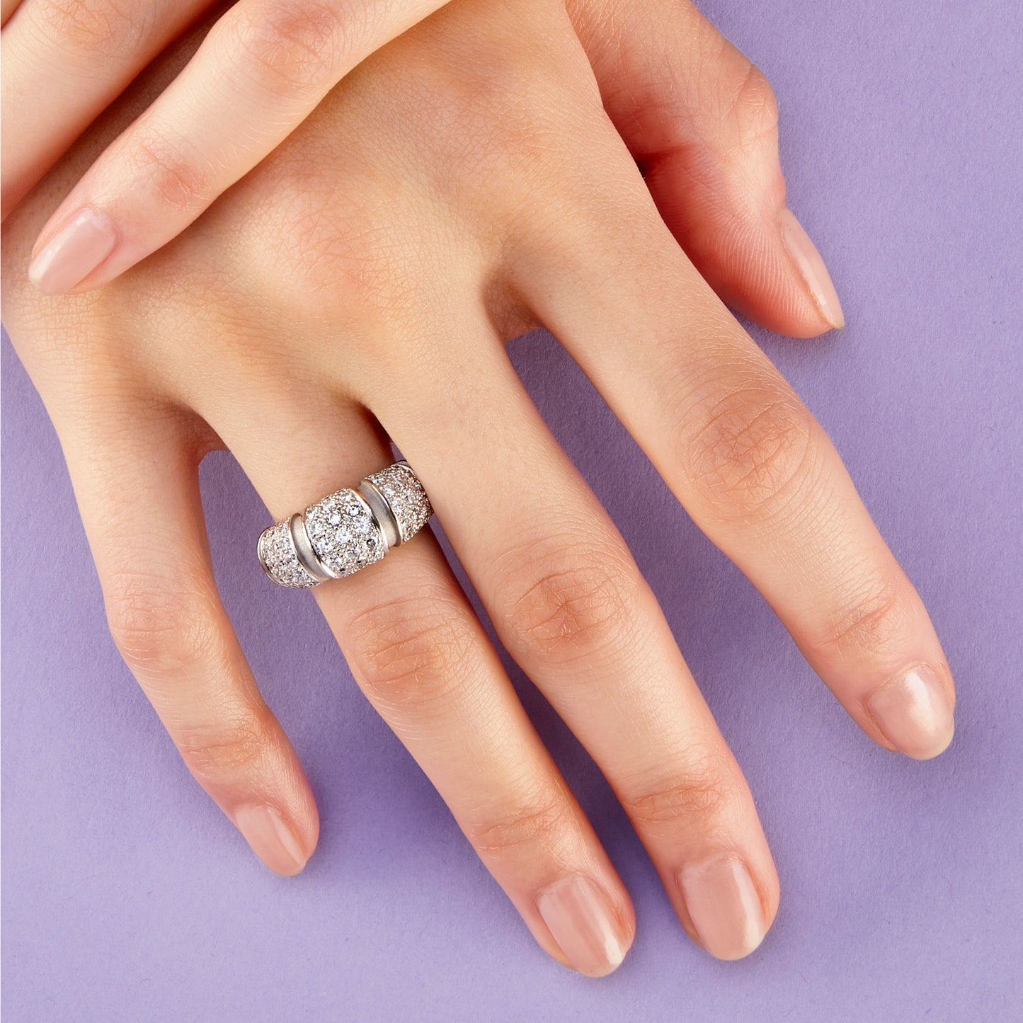 Mauboussin Paris Post-1980s 18KT White Gold Diamond Ring on finger