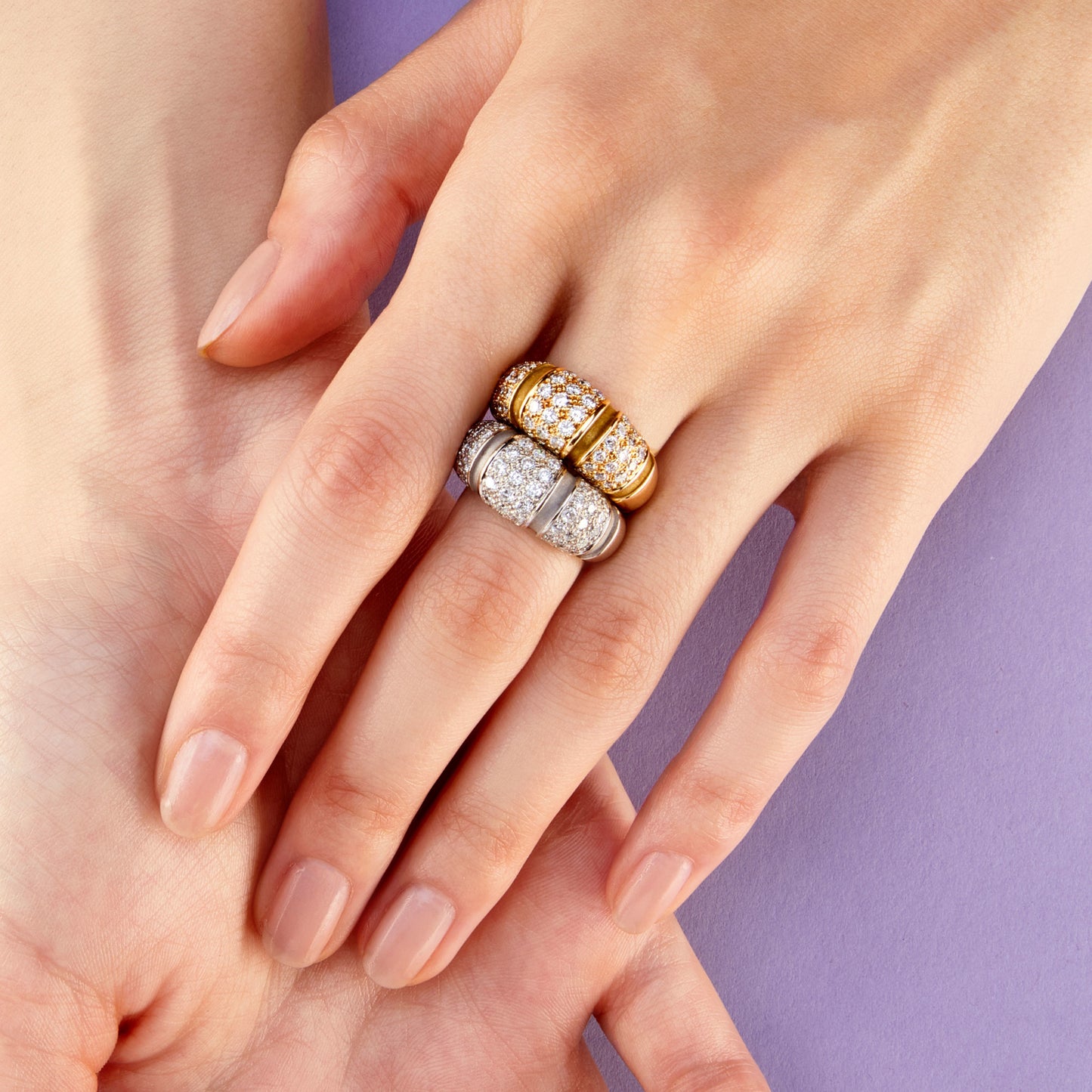 Mauboussin Paris Post-1980s 18KT White Gold Diamond Ring on finger