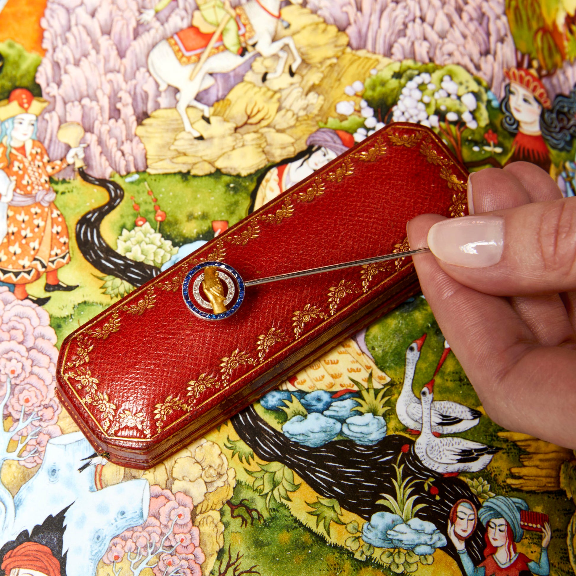 Cartier Paris Art Deco 18KT White Gold Sapphire & Diamond Stickpin with case