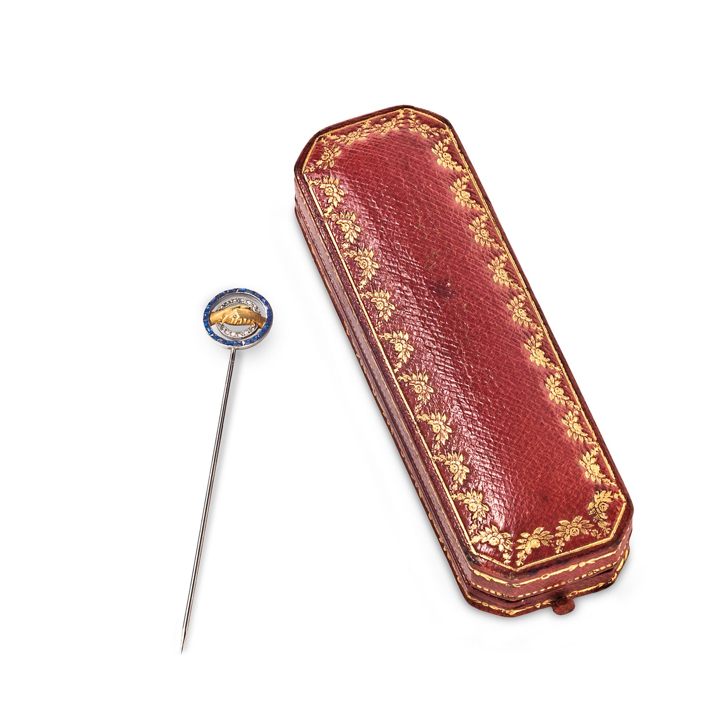 Cartier Paris Art Deco 18KT White Gold Sapphire & Diamond Stickpin with case