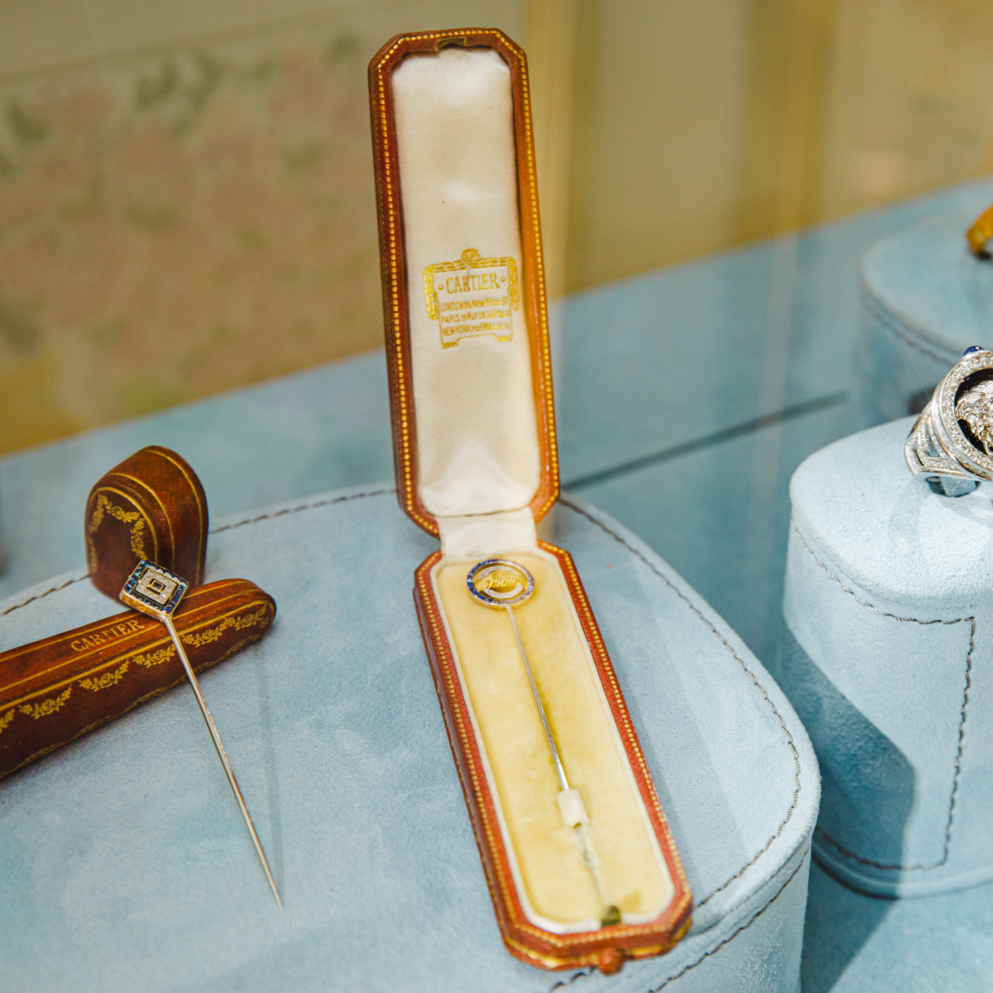 Cartier Paris Art Deco 18KT White Gold Sapphire & Diamond Stickpin with case