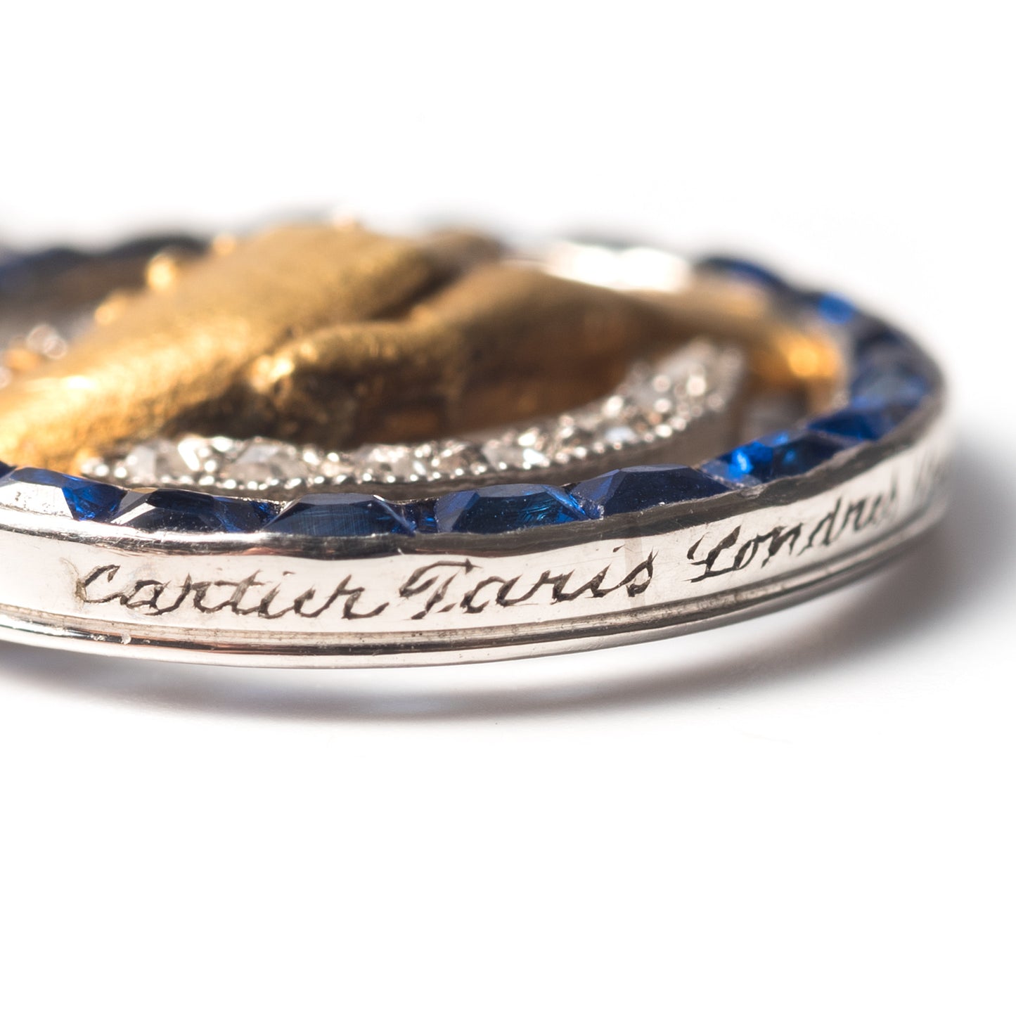 Cartier Paris Art Deco 18KT White Gold Sapphire & Diamond Stickpin signature