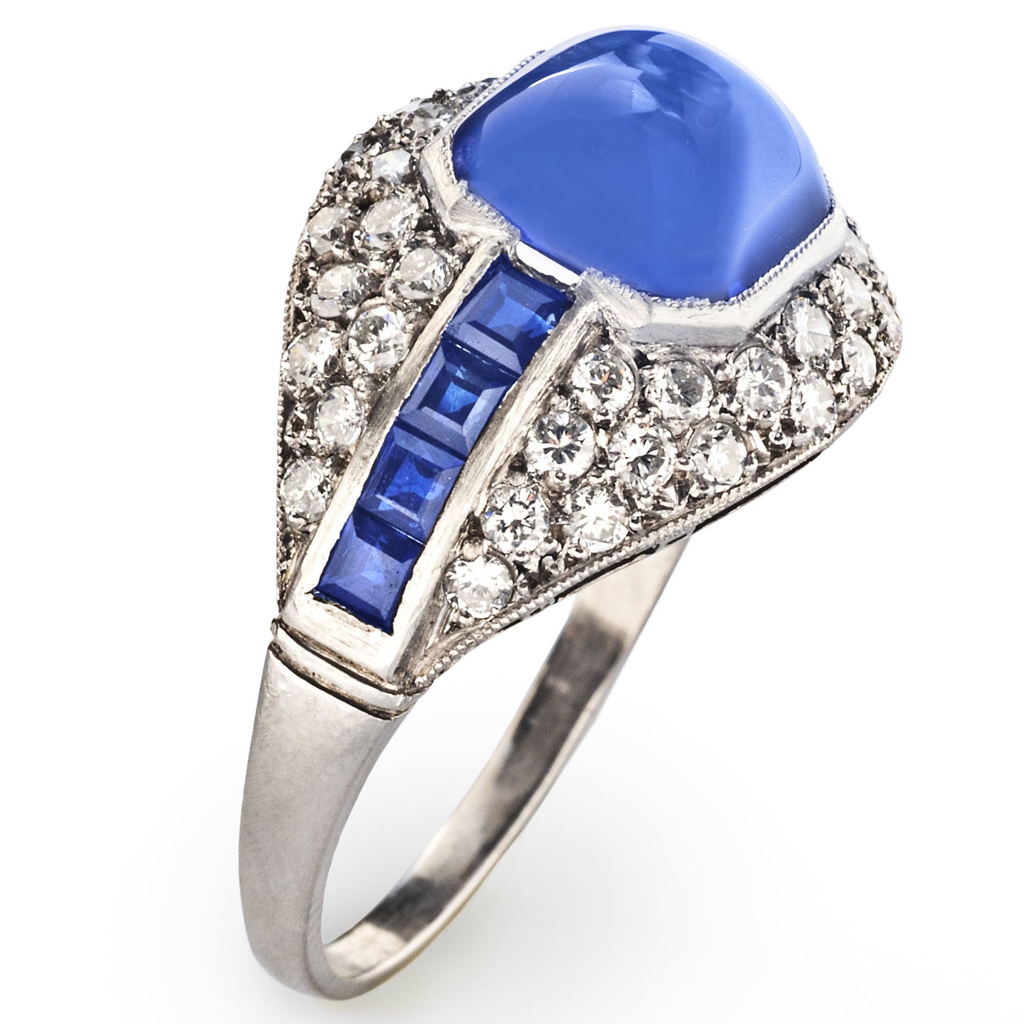 Art Deco Platinum Sapphire & Diamond Ring side