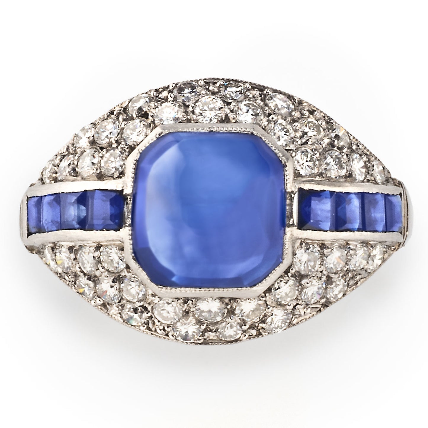 Art Deco Platinum Sapphire & Diamond Ring front
