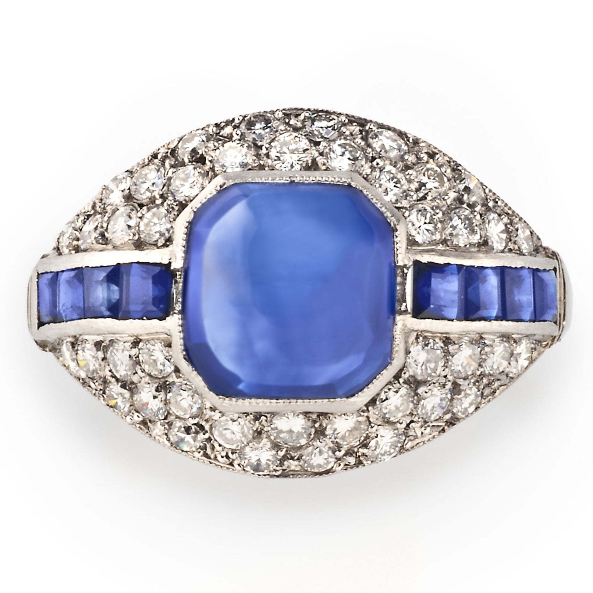Art Deco Platinum Sapphire & Diamond Ring front