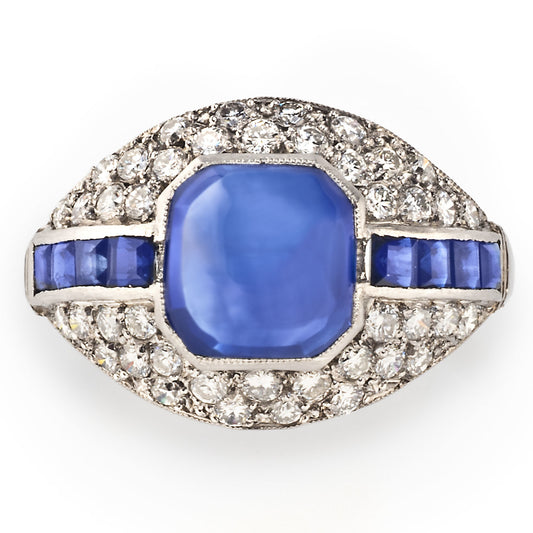 Art Deco Platinum Sapphire & Diamond Ring front