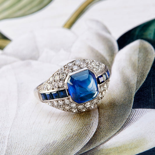 Art Deco Platinum Sapphire & Diamond Ring front