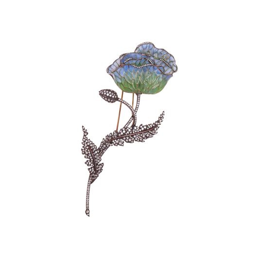 Contemporary 18KT White Gold Diamond Enamel Flower Brooch front