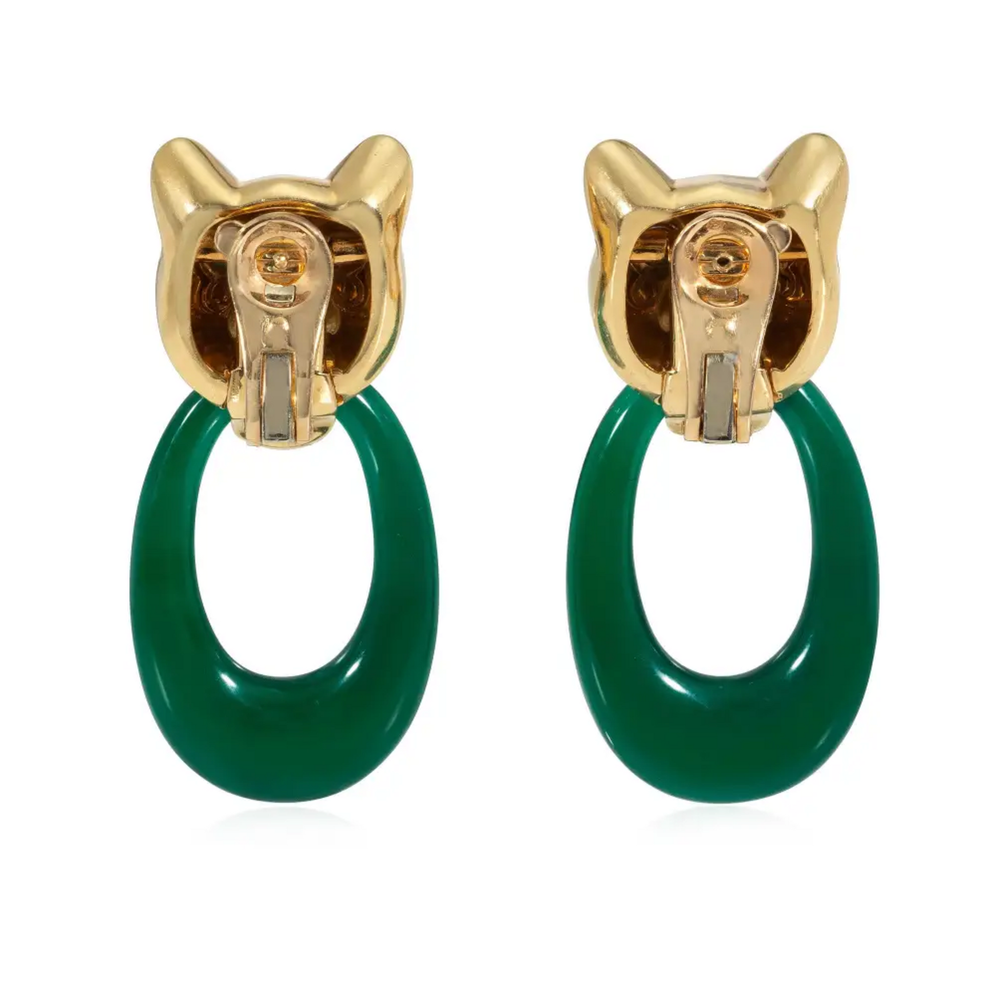 Cartier France 1980s 18KT Yellow Gold Onyx & Chrysoprase Interchangeable Panthere Earrings back