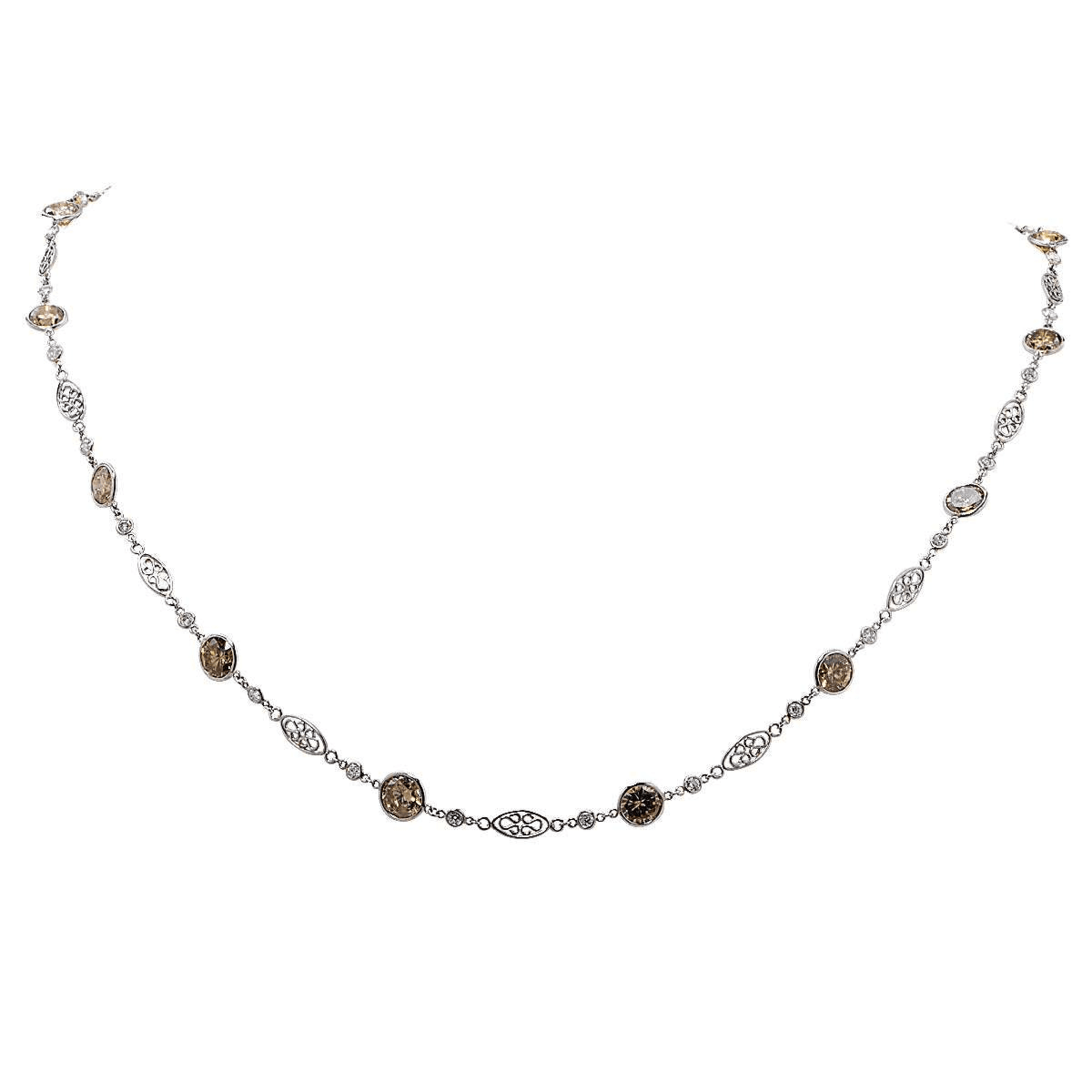 Contemporary Platinum Diamond Necklace front