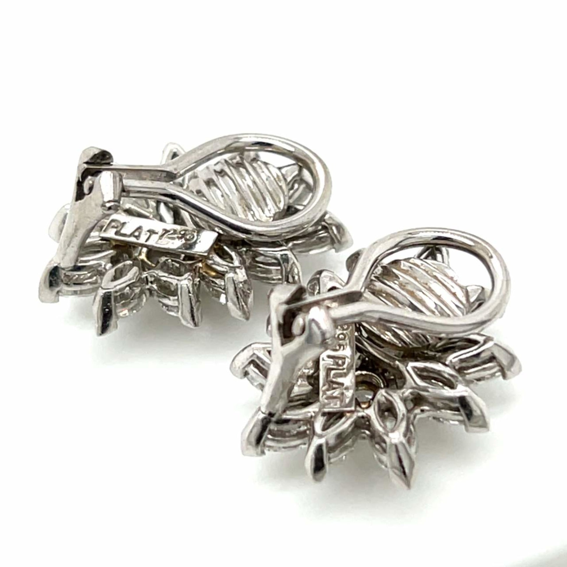 French 1960s Platinum Diamond Earrings back