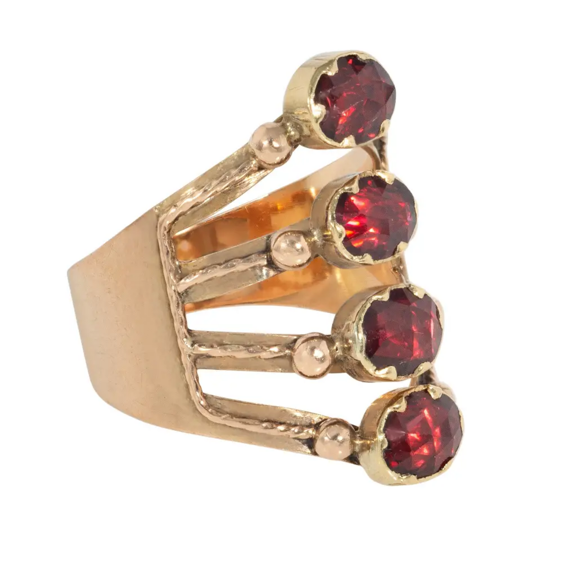 French Victorian 18KT Yellow Gold Garnet Ring side