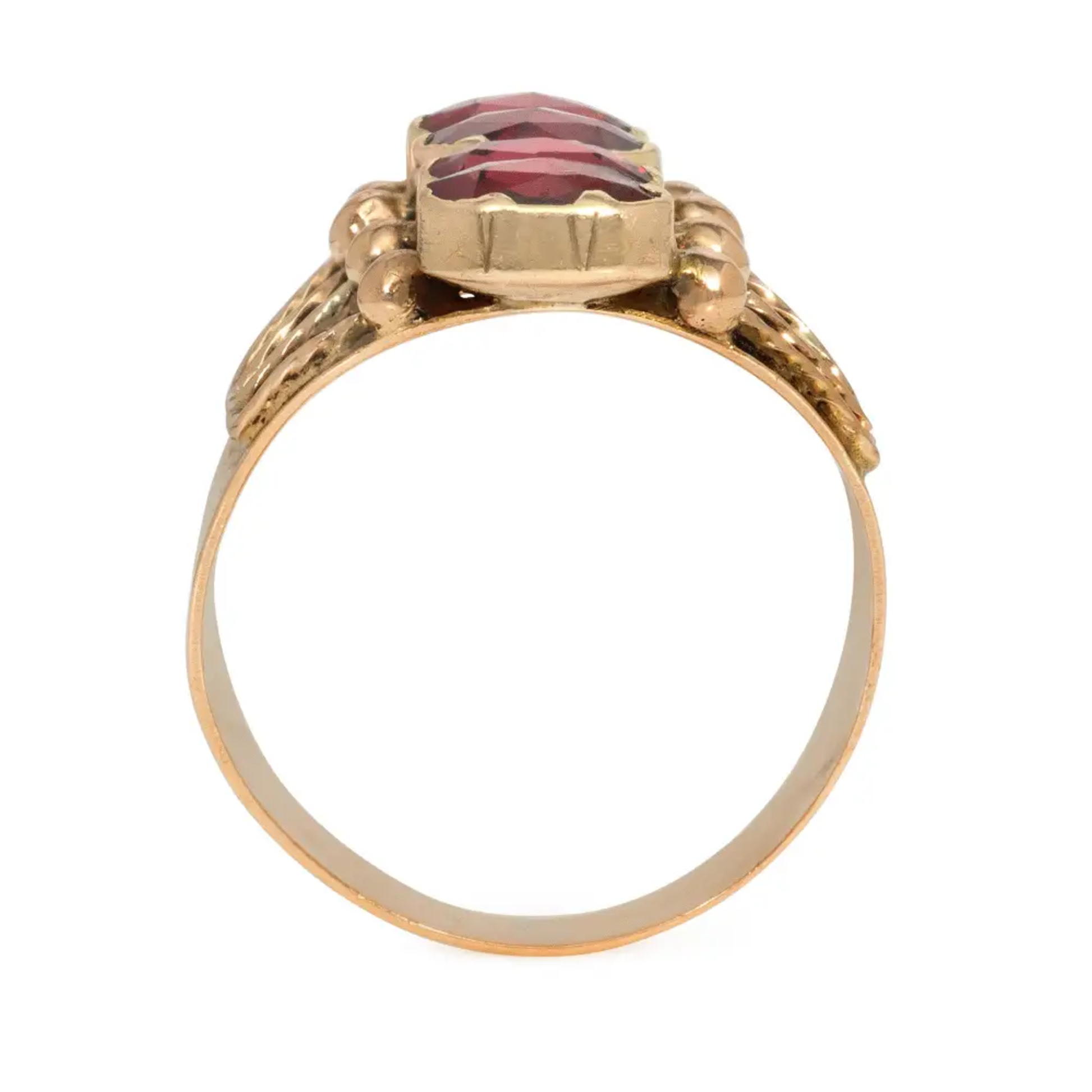 French Victorian 18KT Yellow Gold Garnet Ring profile