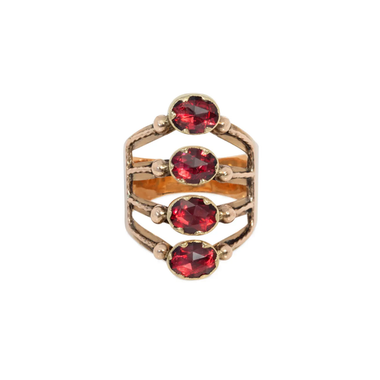 French Victorian 18KT Yellow Gold Garnet Ring front