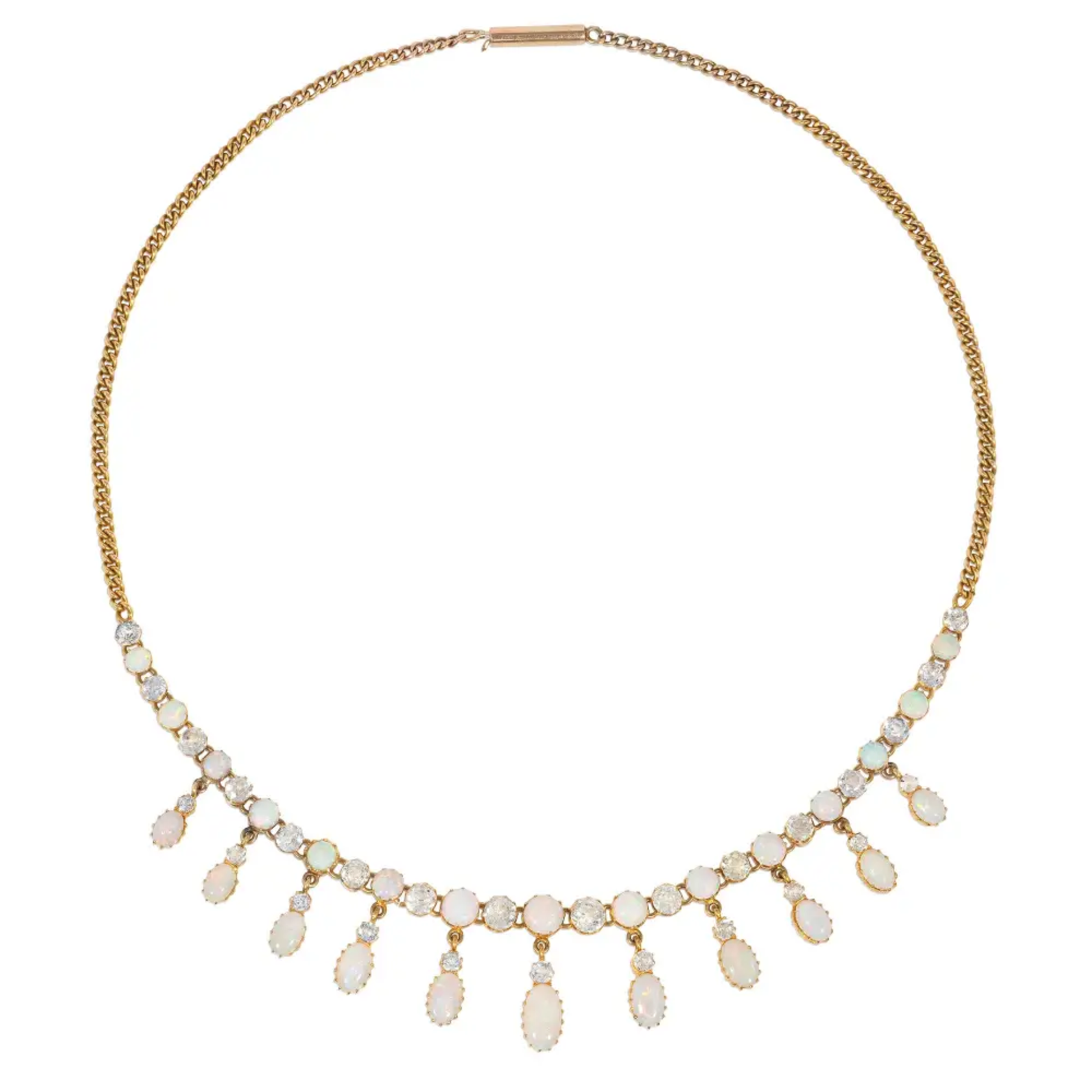 Victorian 15KT Yellow Gold Opal & Sapphire Necklace front