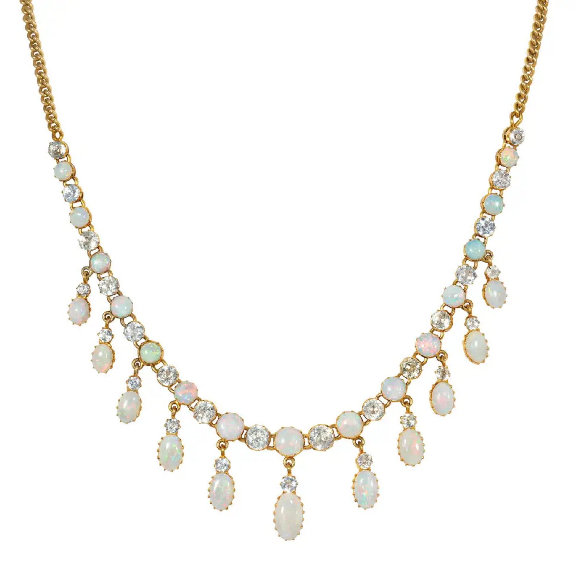 Victorian 15KT Yellow Gold Opal & Sapphire Necklace front