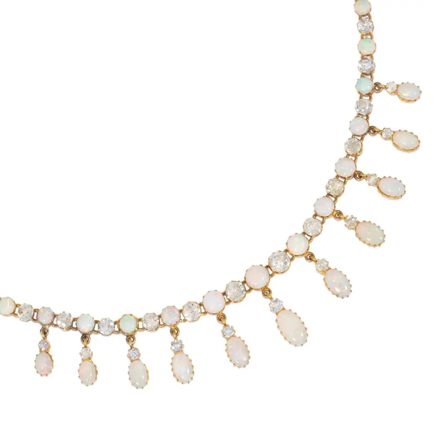 Victorian 15KT Yellow Gold Opal & Sapphire Necklace close-up details
