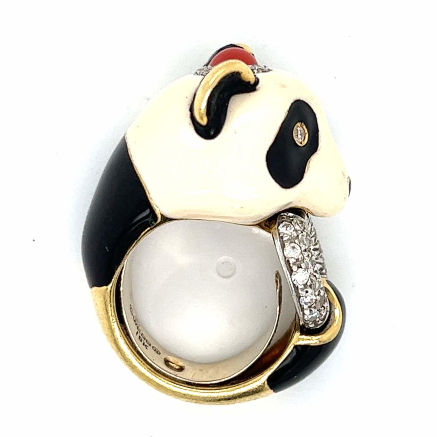 David Webb 1970s Platinum & 18KT Yellow Gold Diamond & Enamel Panda Ring side
