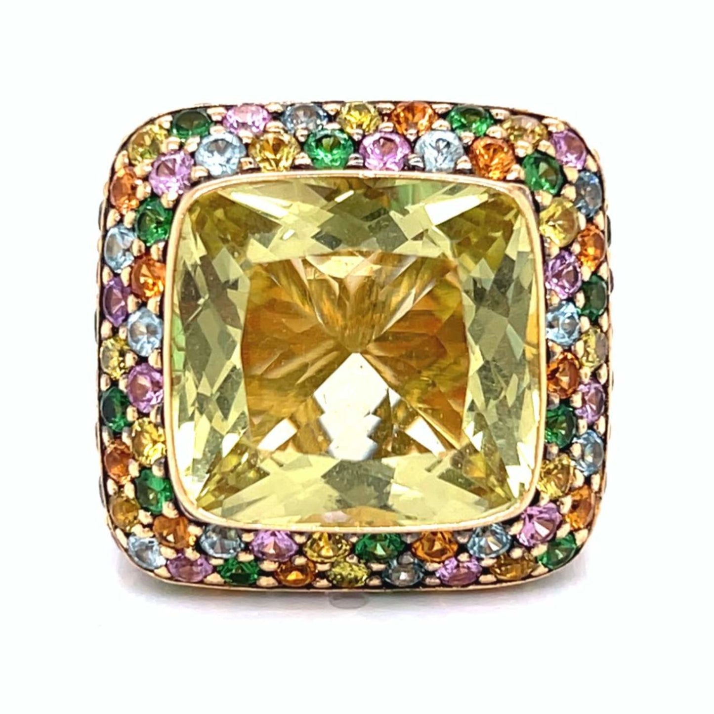 Zorad Post-1980s 18KT Yellow Gold Citrine & Sapphire Ring front