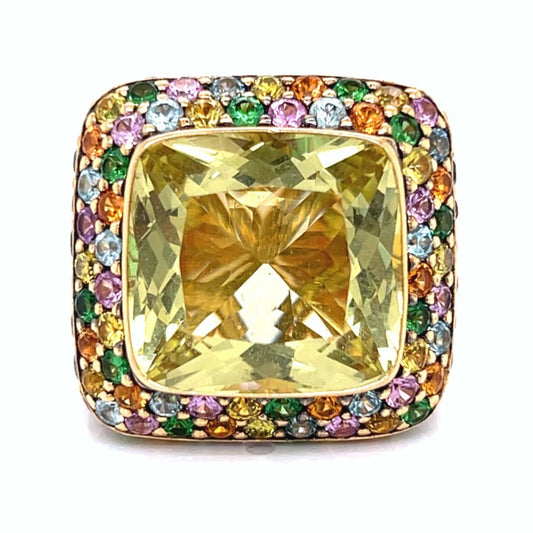 Zorad Post-1980s 18KT Yellow Gold Citrine & Sapphire Ring front