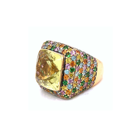 Zorad Post-1980s 18KT Yellow Gold Citrine & Sapphire Ring side