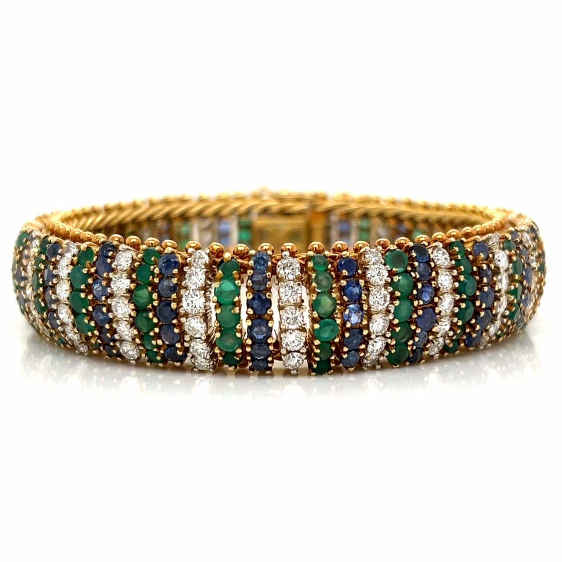 1960s 18KT Yellow Gold Diamond, Onyx & Sapphire Bracelet front