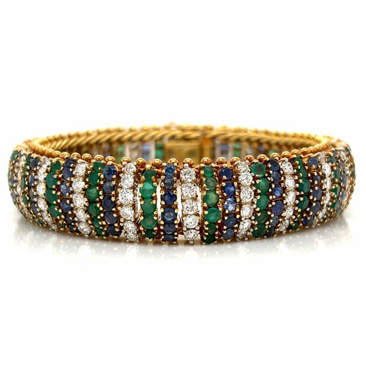 1960s 18KT Yellow Gold Diamond, Onyx & Sapphire Bracelet front