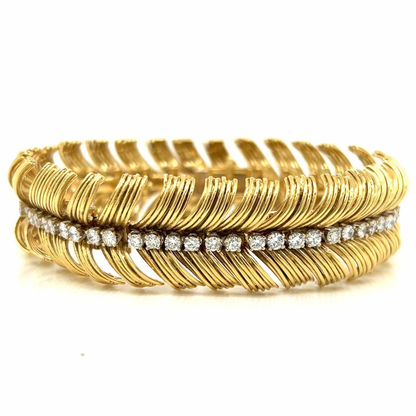 French 1980s 18KT Yellow Gold Diamond Bracelet front