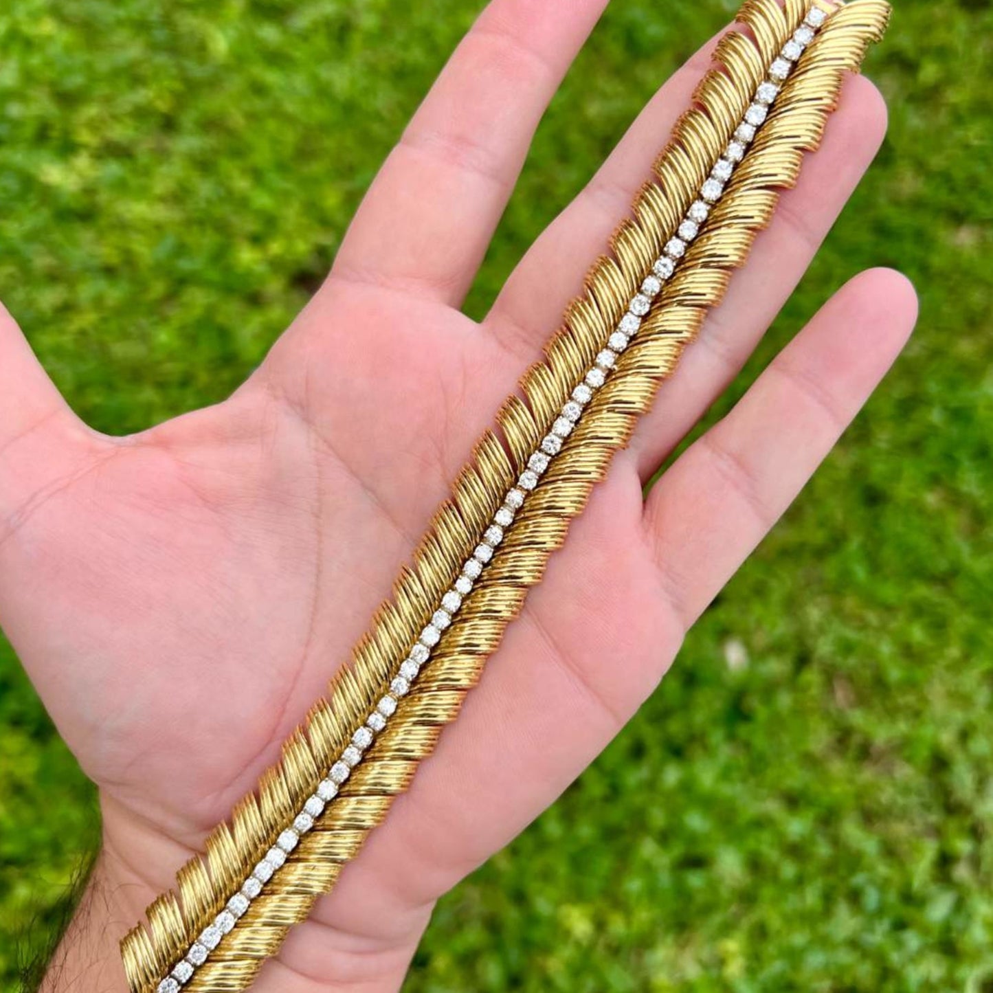 French 1980s 18KT Yellow Gold Diamond Bracelet front
