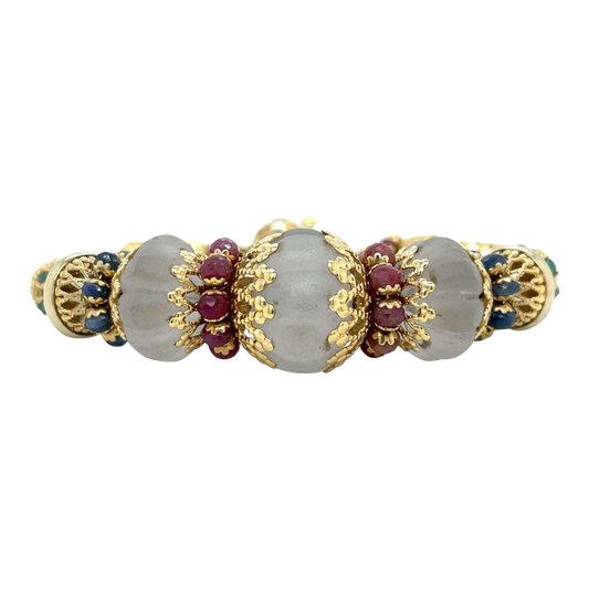 1980s 18KT Yellow Gold Ruby, Emerald & Sapphire Bracelet front