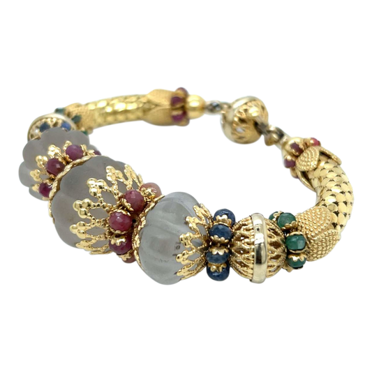 1980s 18KT Yellow Gold Ruby, Emerald & Sapphire Bracelet side