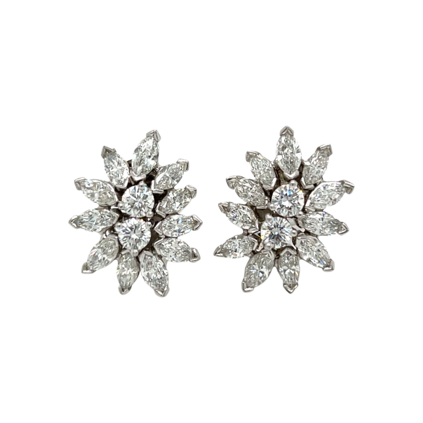 French 1960s Platinum Diamond Earrings front