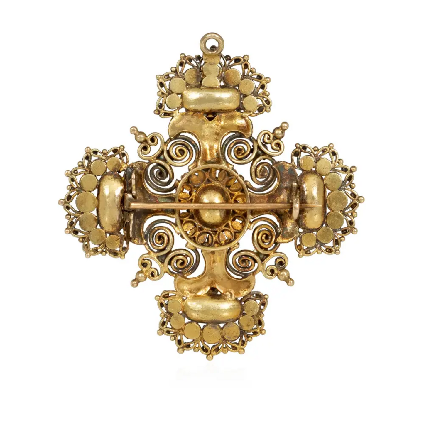 Georgian 15KT Yellow Gold Topaz & Turquoise Pendant / Brooch back