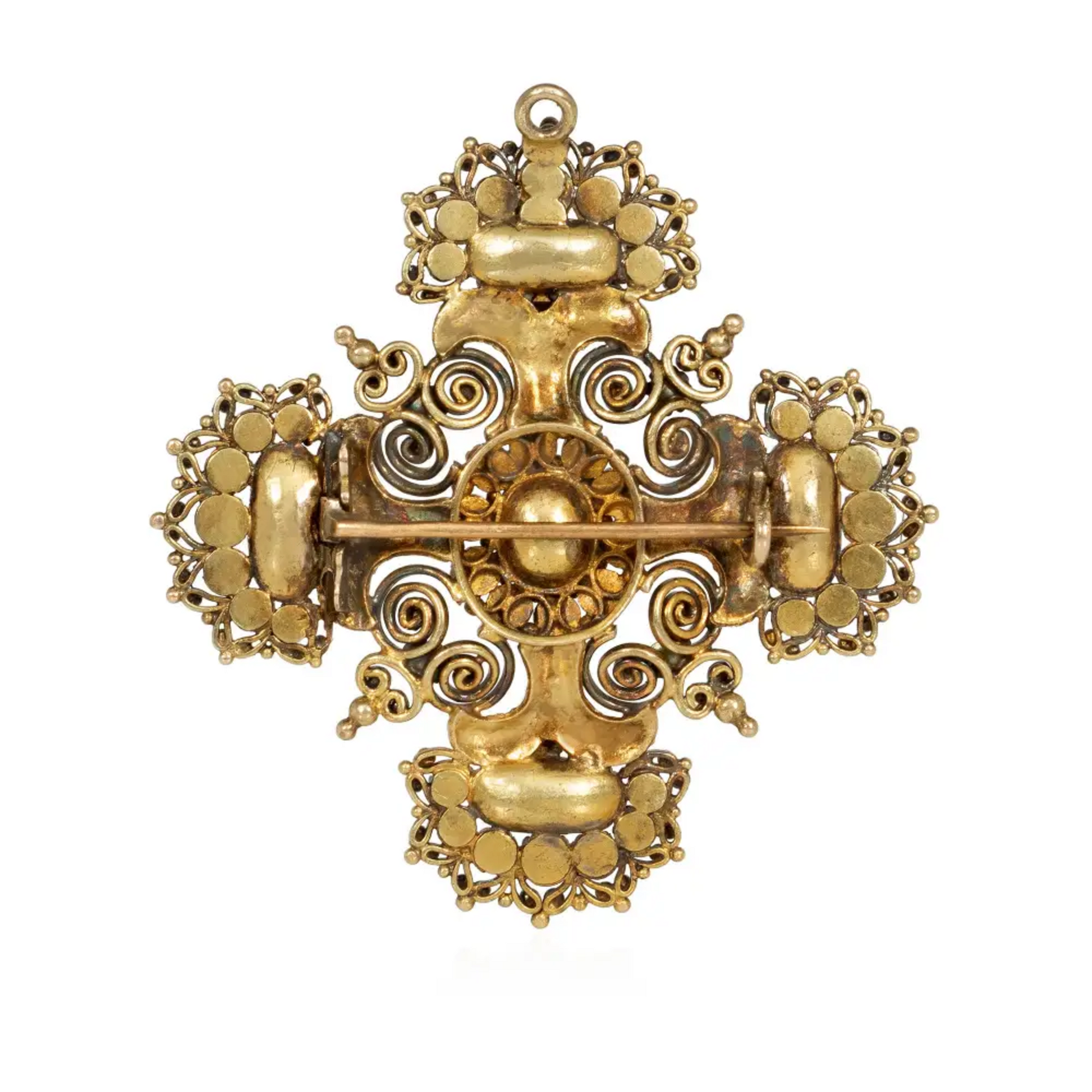 Georgian 15KT Yellow Gold Topaz & Turquoise Pendant / Brooch back