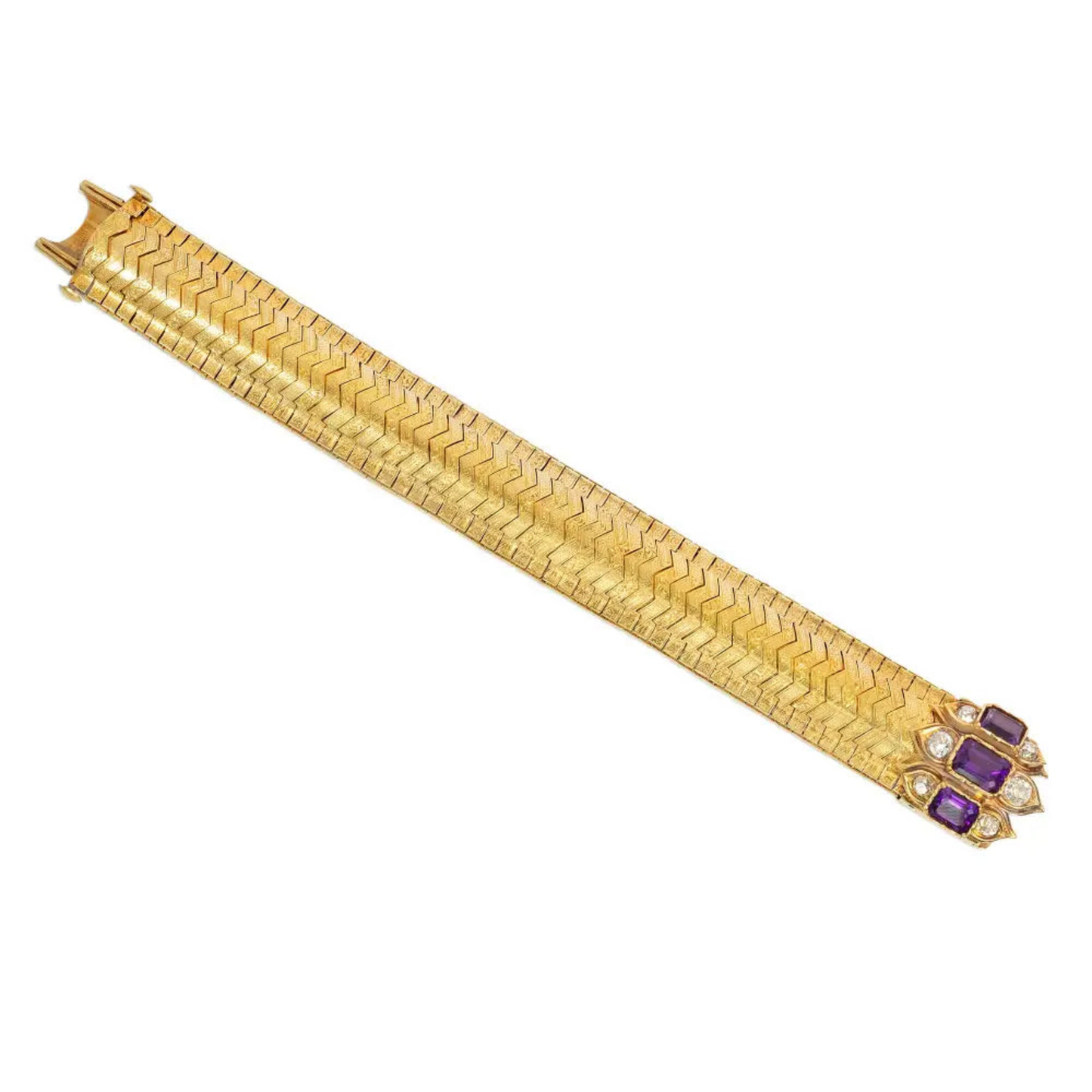 Victorian 18KT Yellow Gold Amethyst & Diamond Bracelet front