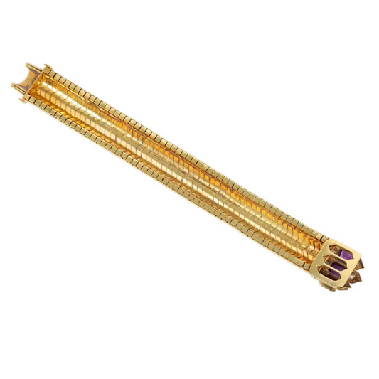 Victorian 18KT Yellow Gold Amethyst & Diamond Bracelet back