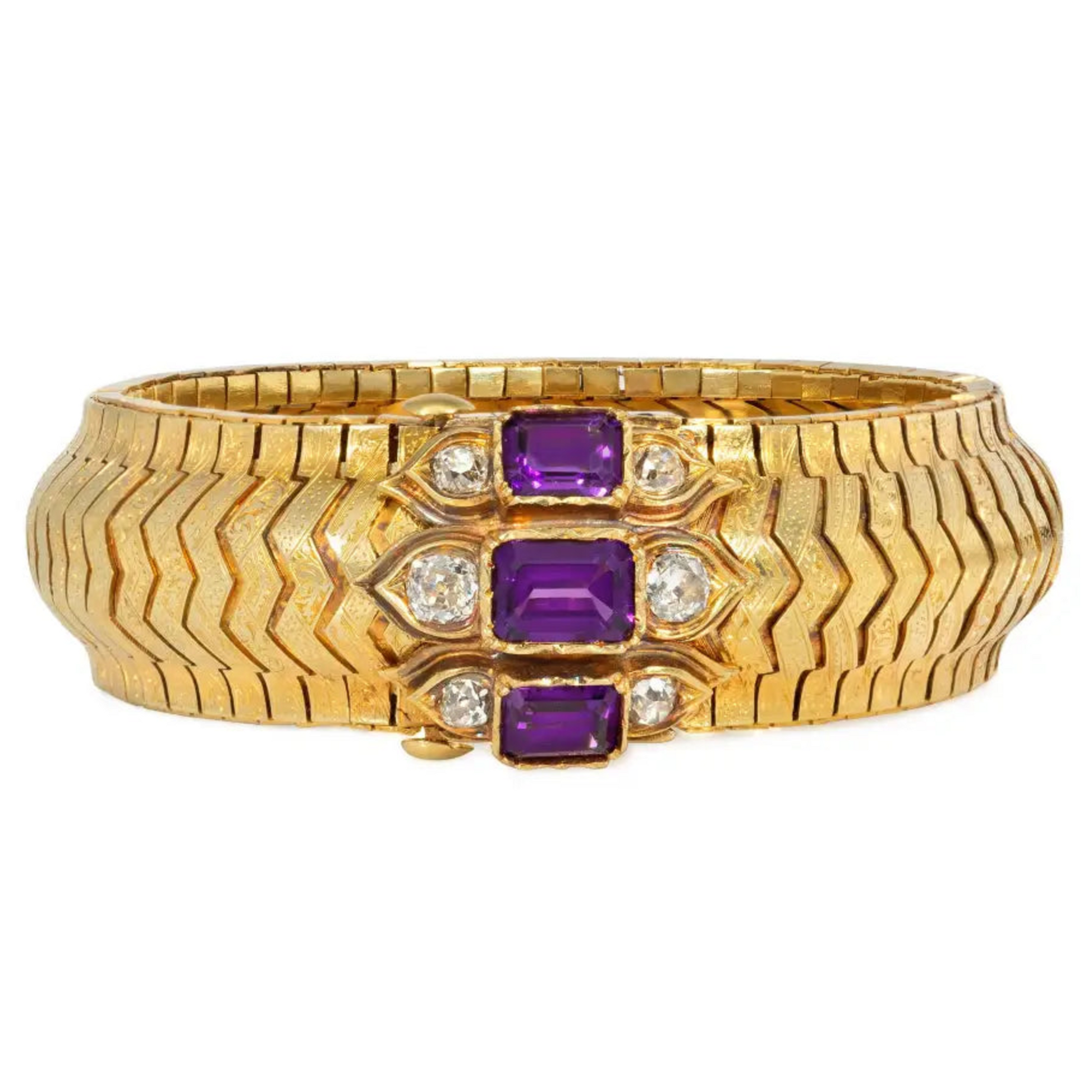 Victorian 18KT Yellow Gold Amethyst & Diamond Bracelet front