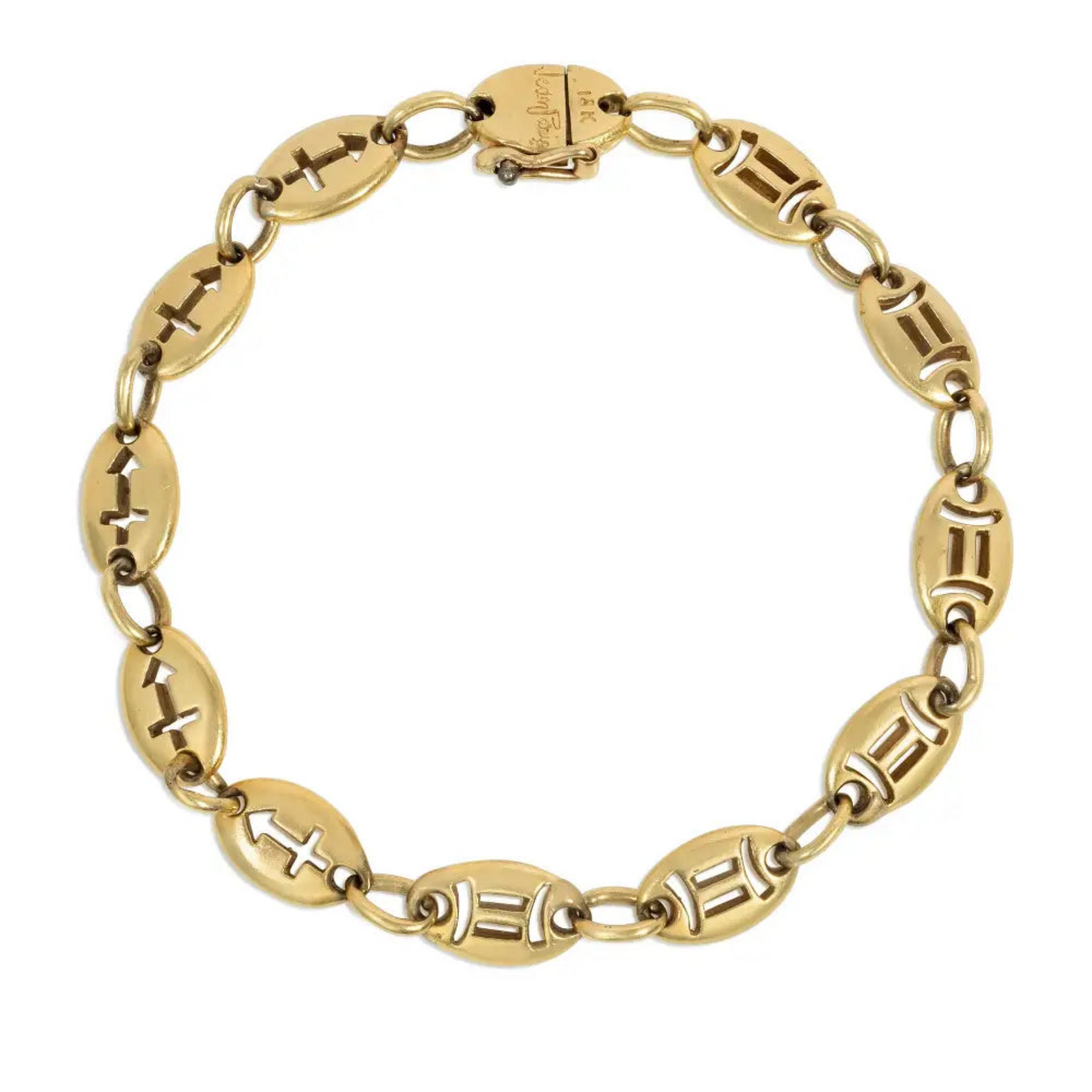 Jean Paris 1970s 18KT Yellow Gold Zodiac Bracelet front