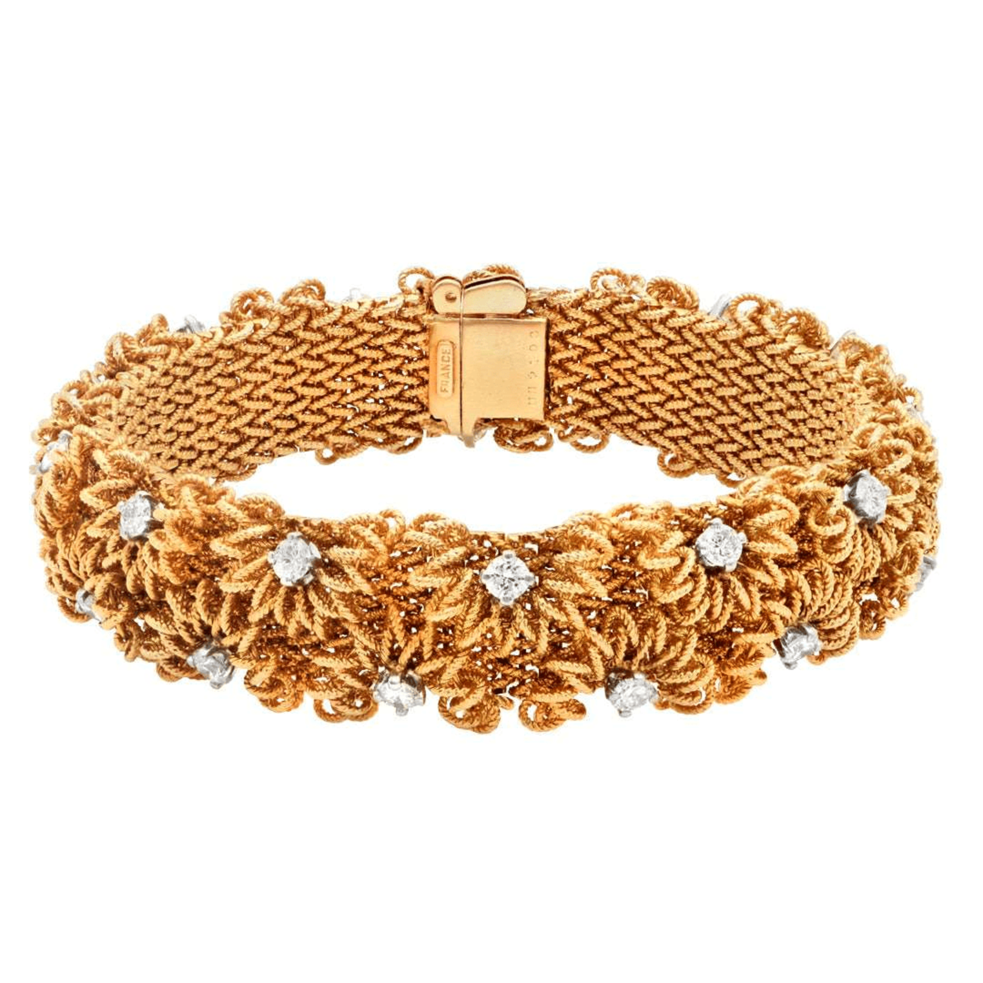 French 1980s 18KT Yellow Gold Diamond Bracelet front