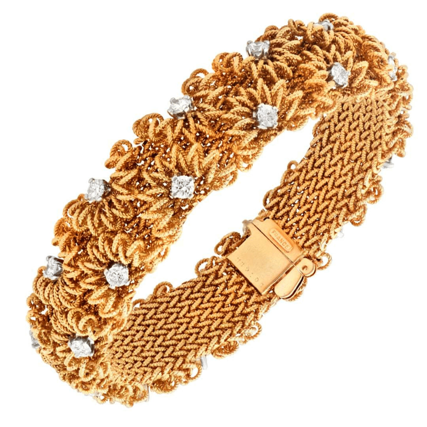 French 1980s 18KT Yellow Gold Diamond Bracelet front