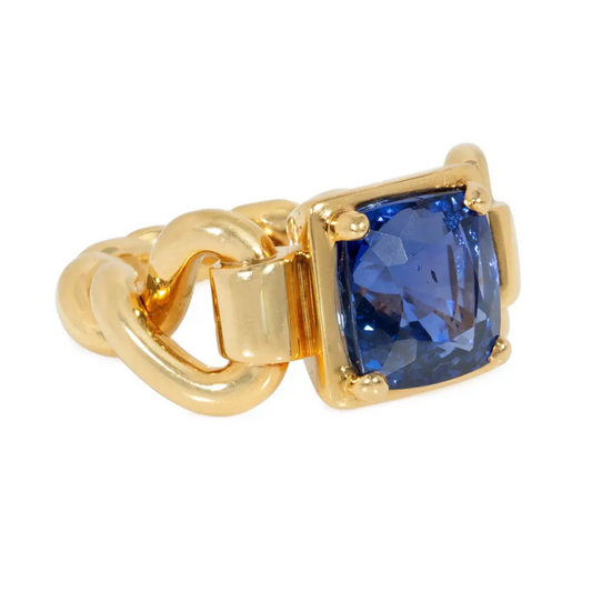 Marchak Paris 1950s 18KT Yellow Gold Sapphire Ring side