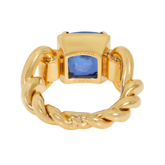 Marchak Paris 1950s 18KT Yellow Gold Sapphire Ring back