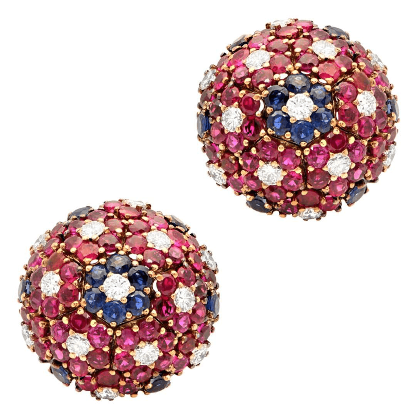 Post-1980s 14KT Yellow Gold Ruby, Diamond & Sapphire Earrings front