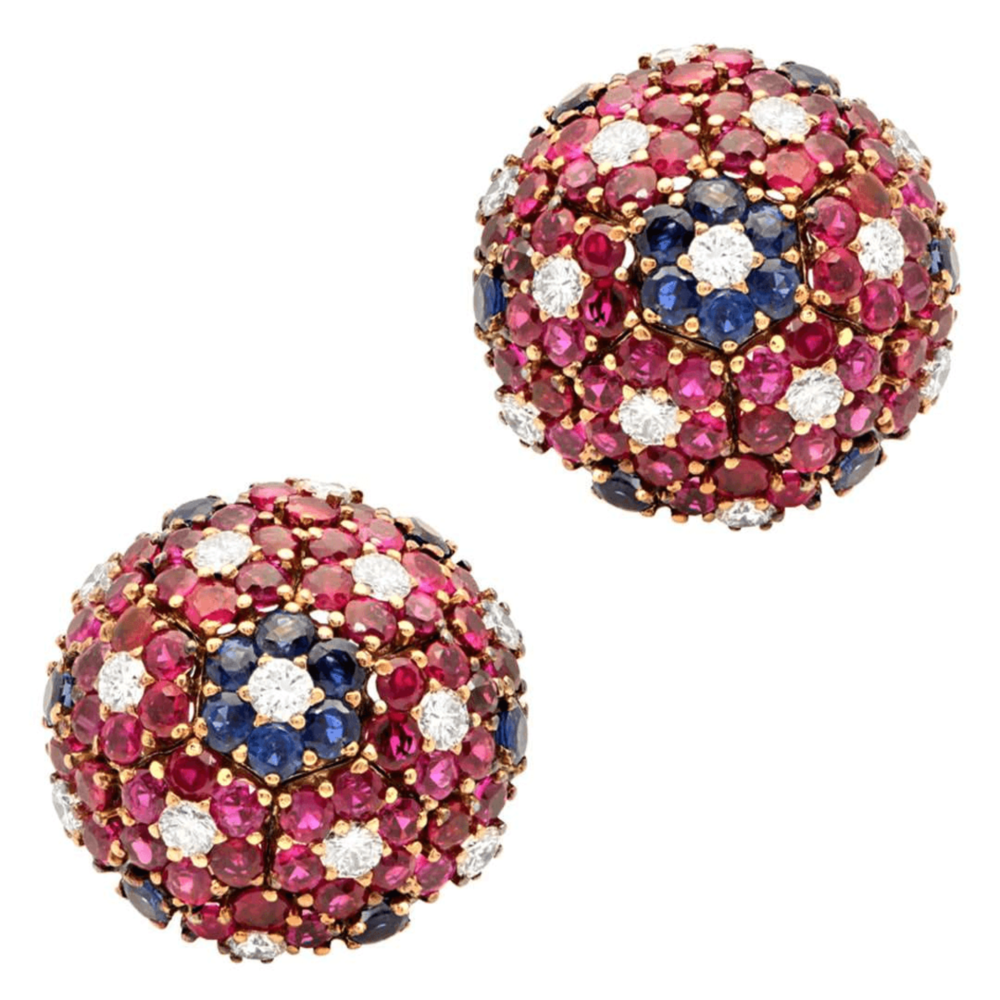 Post-1980s 14KT Yellow Gold Ruby, Diamond & Sapphire Earrings front