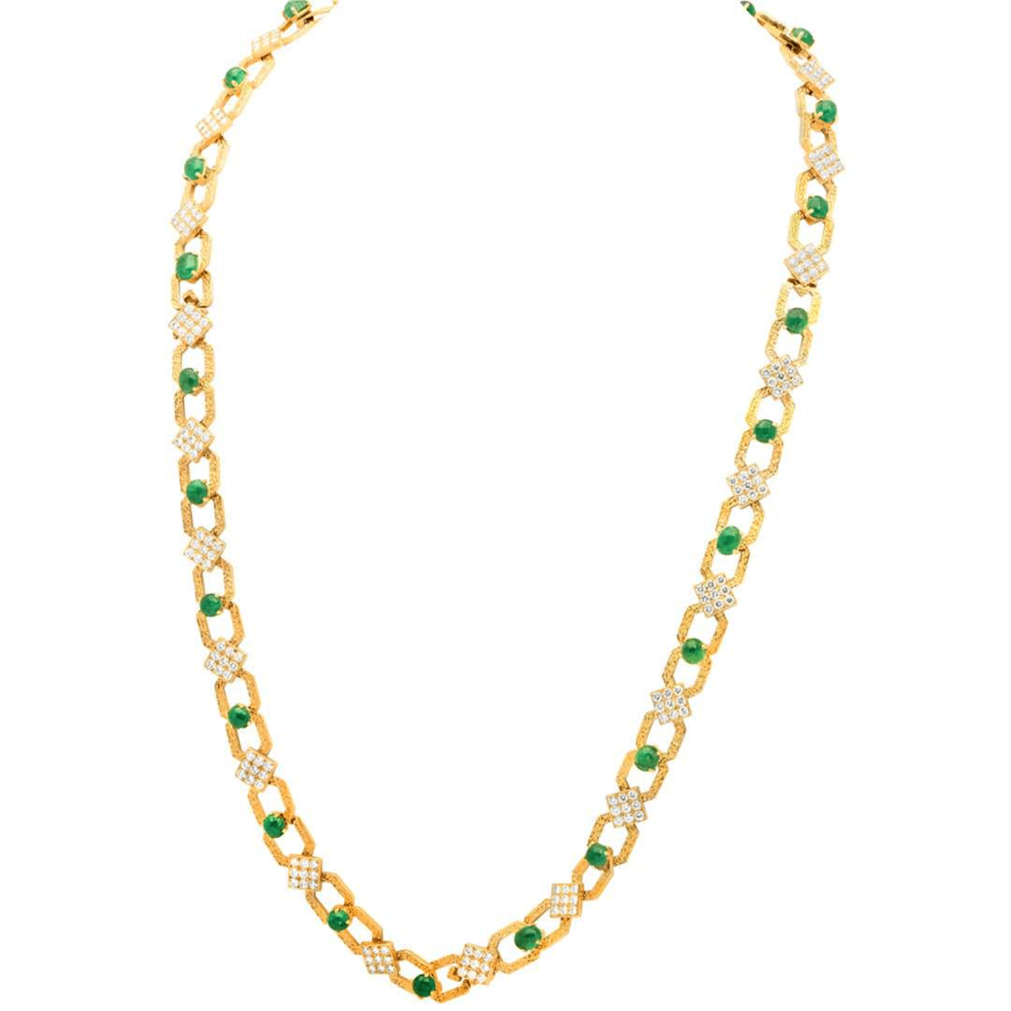 Gérard 1980s 18KT Yellow Gold Emerald & Diamond Necklace front