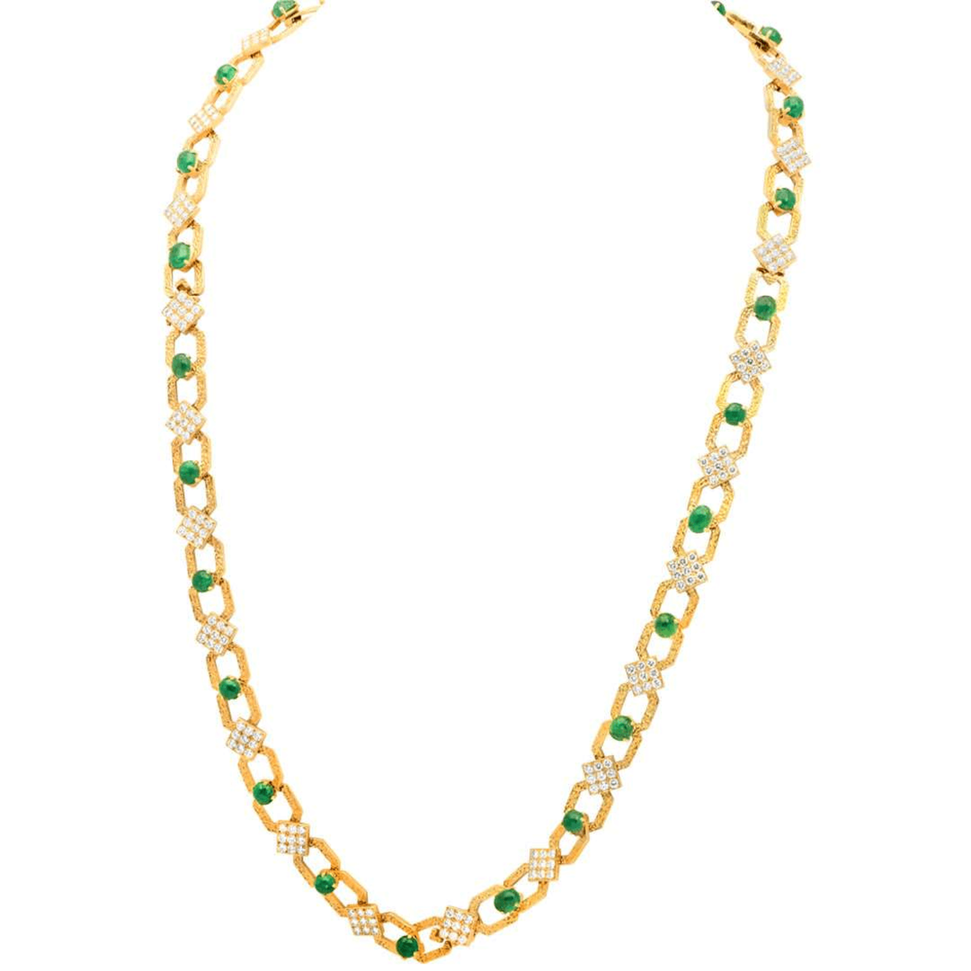 Gérard 1980s 18KT Yellow Gold Emerald & Diamond Necklace front