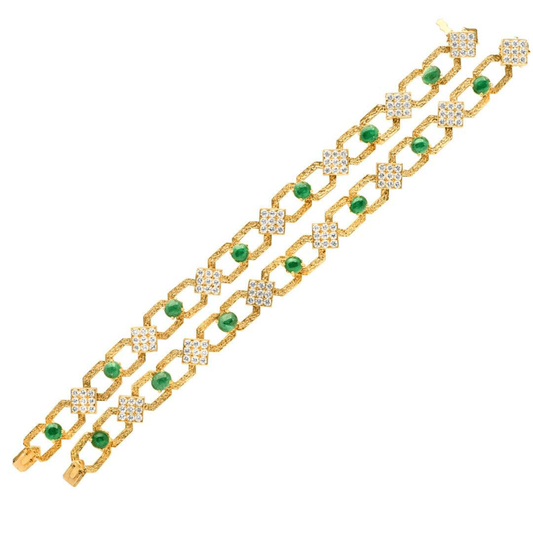 Gérard 1980s 18KT Yellow Gold Emerald & Diamond Necklace as bracelets